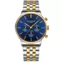 Bonvier Chronograph BV052 horloge met een Blauw wijzerplaat en een horlogekast met een diameter van 42 mm en een Metalen Band, Tweekleurige metalen band in het Goud, Zilver
